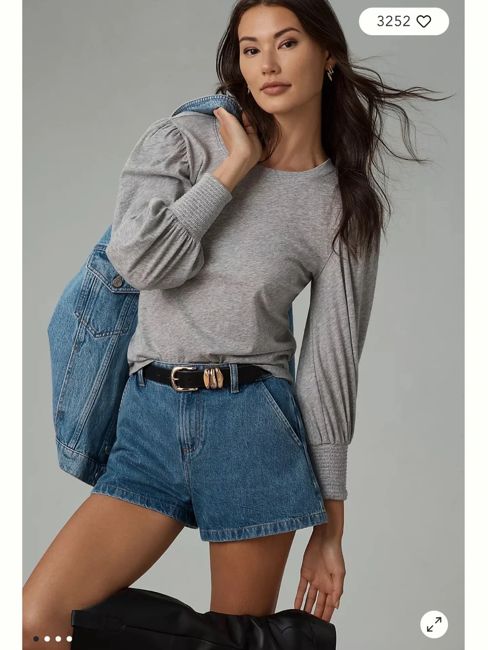 Cable & Gauge Light Gray Puff-Sleeve Long Sleeve Top - Picture 1 of 8